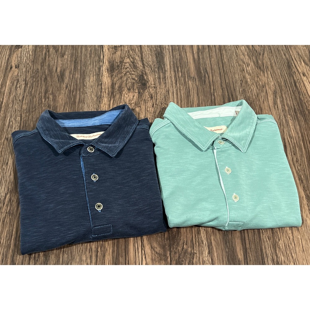 Tommy Bahama LOT of 2 Green & Blue Size L Embroidered Logo